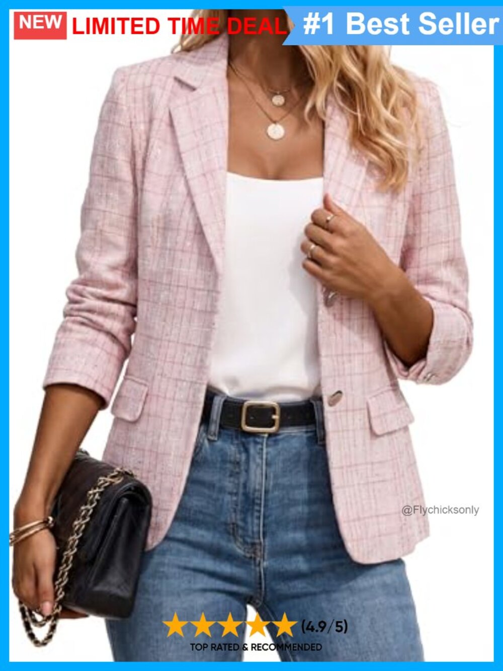 Tweed Plaid Sequin Blazer Jacket Long Sleeve Business Casual